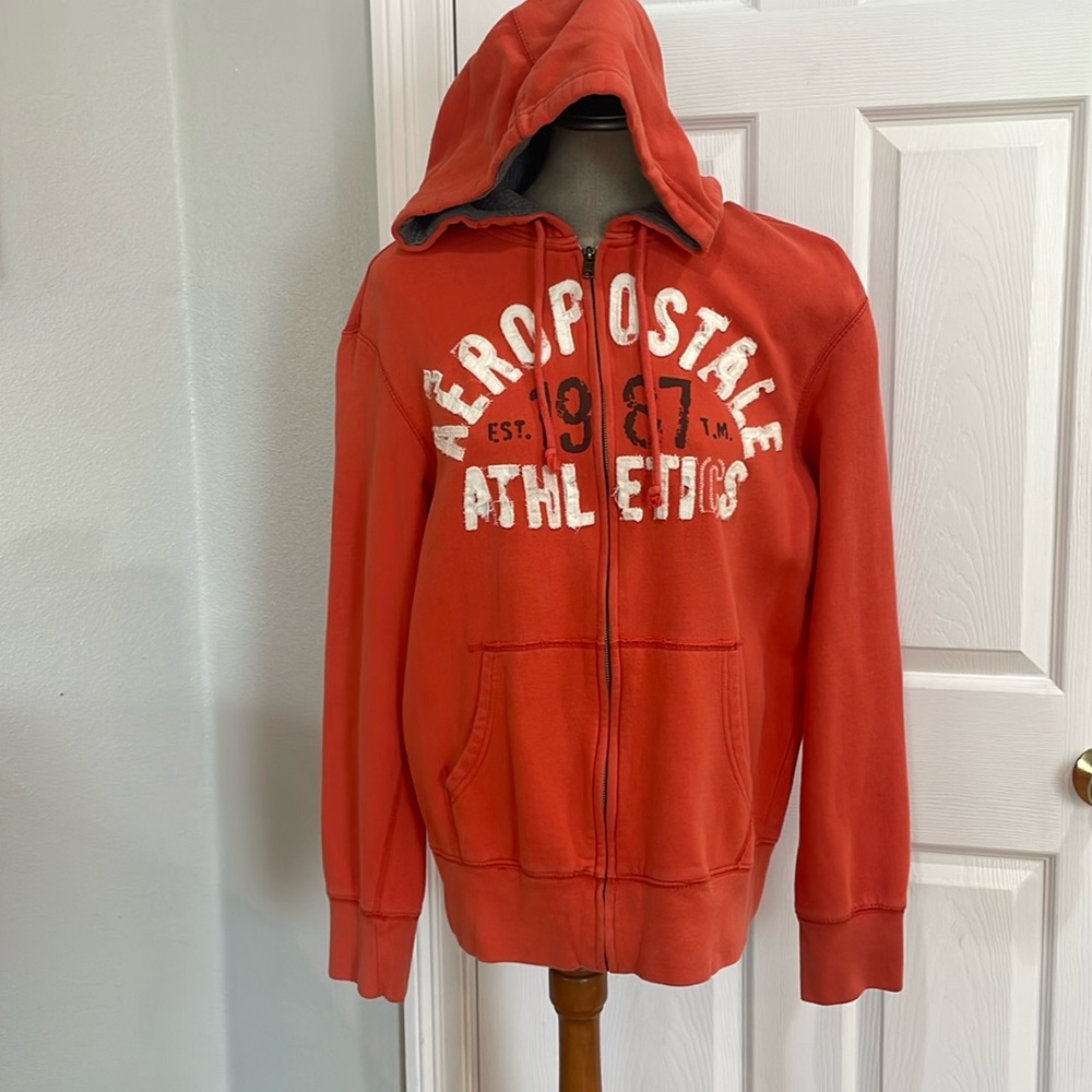 Aeropostale hoodie full zipper sweatshirt kangaroo pockets fiery orange unisex M